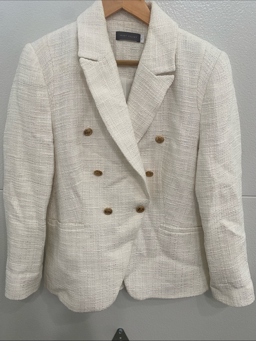 Cream Double-Breasted Tweed Blazer by Mint Velvet - 8 (uk 12)